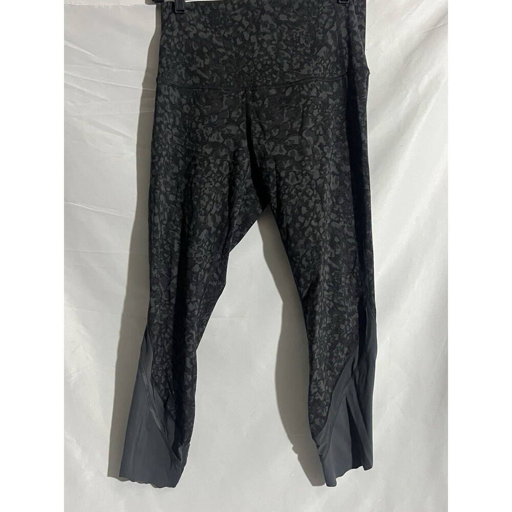 Lululemon High Rise Cheetah Print Leggings 8 Black Gray Athletic Sport Workout